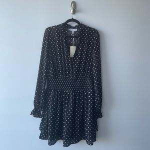 Button-Front Smocked Waist Long Sleeve Dress